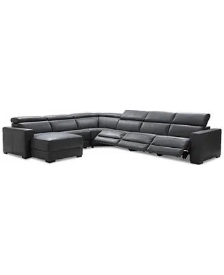 Cheap Nevio 6-pc Leather Sectional Sofa with Chaise, 3 Power Recliners and Articulating Headrests