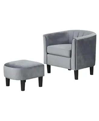 Barrel Chair with Ottoman Footrest Curved Backrest Armrests Removable Seat Cushion Order Now