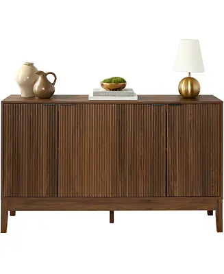 4-Door Reeded Storage Cabinet w/ Soft-Close Doors, Multipurpose Accent Furniture Worldwide Shipping