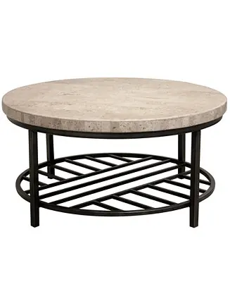 Holiday Sale Capri 36" Stone and Metal Base Round Coffee Table