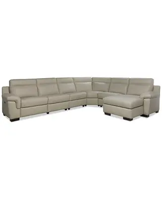 Julius II 6-Pc. Leather Chaise Sectional with 1 Power Recliner, Macy's Exclusive Free Delivery