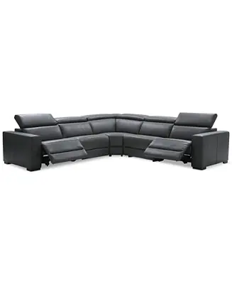 Nevio 5-Pc. Leather "L" Shaped Sectional with 2 Power Recliners with Articulating Headrests Same Day Shipping