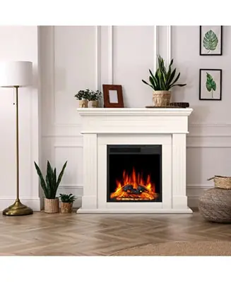 No Minimum Order Electric Fireplace Mantel Package, Wooden Surround TV Stand Heater with Logs, Adjustable LED Flame, Remote, 750W–1500W
