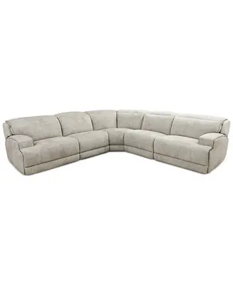 Sebaston 5-Pc. Fabric Sectional with 3 Power Motion Recliners Fan Favorite