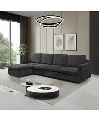 Exclusive Streamdale 5-seat Convertible Black L-shaped Sectional Sofa with Reversible Chaise, Armless, Indoor