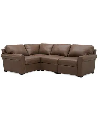 Luxury Radley Roll Arm 104" 4-Pc. Leather Square Corner L Sectional