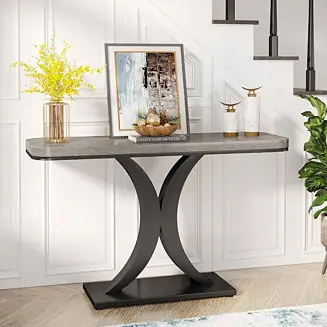 Modern Gold Console Table, 40 inch Narrow Entryway Foyer Table with Geometric Base, Rustic Hallway Accent Table for Living Room, Entrance In Demand