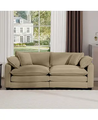 Genuine Modern Fabric Living Room Sofa with 4 Pillows Upholstered Large Deep Seating Loveseat, Tan Corduroy