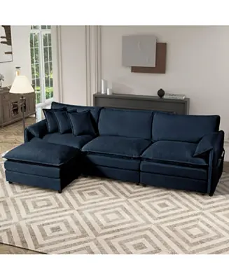 Editor’s Pick Streamdale Comfy Blue Chenille Sectional Sofa with Ottoman