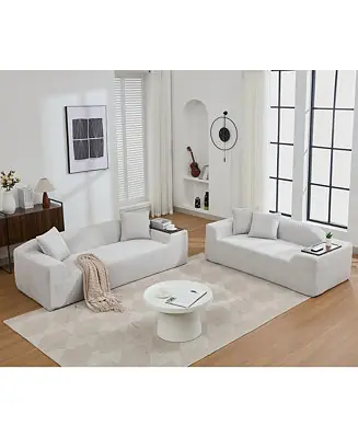 2 Piece Boucle Cloud Sofa Set, Upholstered Sofa Set, Modern 3 Seater and 2 Seater Sofa with MDF End Table for Living Room, Apartment,3+2 couch,Boucle, Light Gray Last Chance