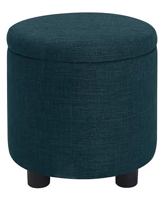 New Release 15.75" Faux Linen Round Storage Ottoman with Tray Lid