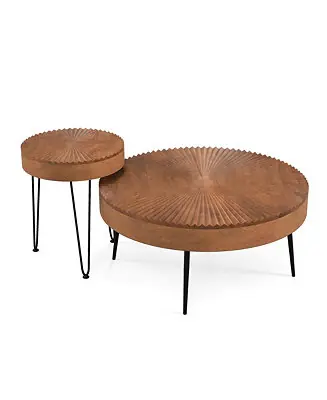 Farmhouse Round CoffeeTable Set of 2 End Table Natural Finish for Living Room Coffee Last Chance