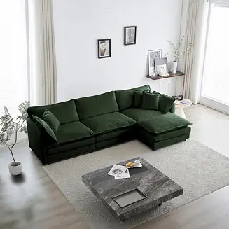 Affordable Comfy Modular Oversized L-Shaped Sectional Sofa with Ottoman (Green)