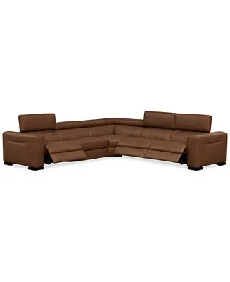 Rinan 125" 5-Pc. Leather Sectional with 3 Power Recliners Top Rated