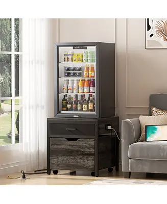 Hot Picks End Table with Charge Station, Mini Fridge Strand with Storage Drawers and Rolling Cabinet