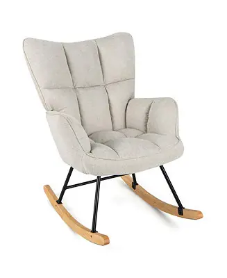 1 Count Linen Fabric Nursery Rocking Chair with High Backrest Padded Armrests & Seat for Nursery Light Limited Edition
