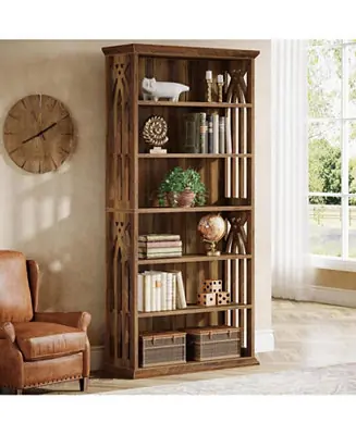 Premium 6-Tier Bookshelf, 75-Inch Tall Bookcase, Large Bookshelves and Bookcases Freestanding Display Shelves, Wood Book Shelf for Living Room, Home Office, Bedroom, Brown