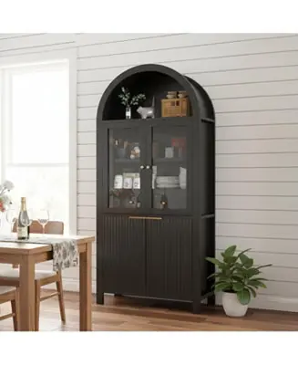 Streamdale 71" Fluted Tall Arched Pantry Cabinet with Adjustable Shelves & Hidden Drawer, Black Limited Offer