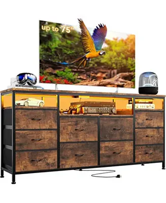 Money Back Guarantee 63.3 Inch Black Dresser for Bedroom, 10 Drawer Dresser TV Stand