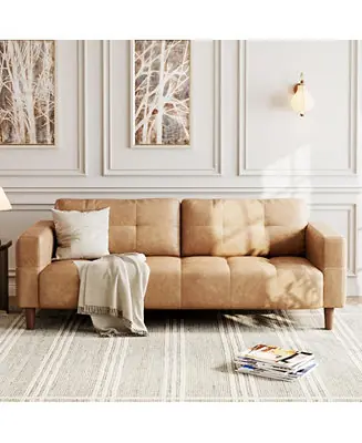 3-Seater Sofa Couch, 83" Wide Faux Leather Sofa Couch with Spring Cushion, Modern Sofa with Deep Seats and 2 Removable Back Cushions, for Living Room, Bedroom, Apartment, Office Worldwide Shipping