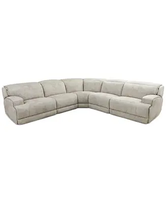 Sebaston 5-Pc. Fabric Sectional with 2 Power Motion Recliners Fan Favorite
