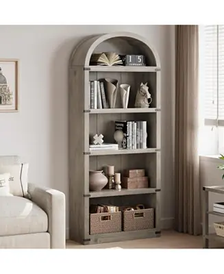 Crafted Bookcase Arched Bookshelf 71.65in Tall Bookcase Farmhouse Display Storage Rack