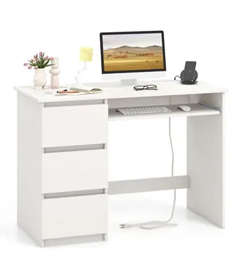 Must Have Computer Desk with Power Outlet Keyboard Tray and 3 Large Drawers