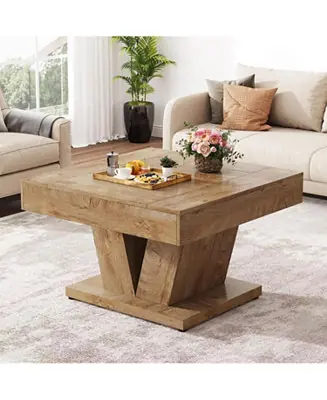 Factory Price Square Coffee Table, Wood Center Table for Living Room, 31.5" Modern Cocktail Tea Accent Table, Natural