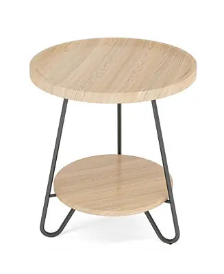 Round Side Table, 2-Tier End Table with Metal Legs, Modern Industrial Beside Table, Small Accent Table Snack Table for Living Room, Bedroom, Small Space Cheap