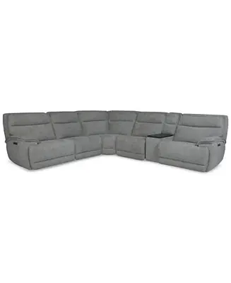 Ozryn 6-Pc. Fabric Sectional with Console and 3 Power Motion Chairs Affordable