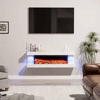 Best Choice Wall Mounted Led Electric Fireplace With Floating Mantel,Remote Control Adjustable Heat