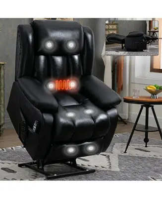 Dual Motor Infinite Position Up to 350 LBS Electric Medium size Genuine Leather Black Power Lift Recliner Chair with 8-Point Vibration Massage Fast Shipping