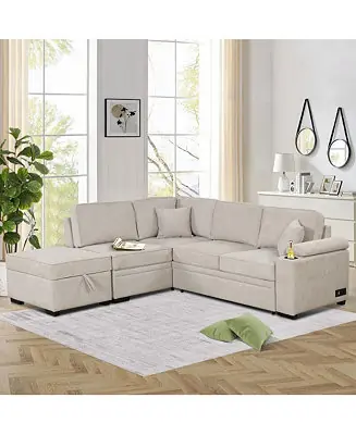 84.75" Sleeper Sofa Bed,2 in 1 Pull Out sofa bed L Shape Couch with Storage Ottoman for Living Room,Bedroom Couch and Small Apartment Certified