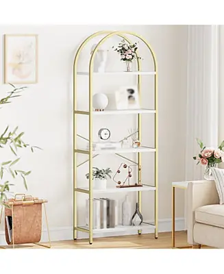 Professional Grade Arched Bookshelf, 5-Tier Open Bookshelf, Modern Bookcase Storage Shelves with Metal Frame