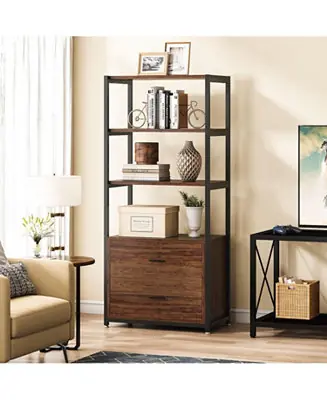 Bookcase, 4-Tier Bookshelf with 2 Drawers, Etagere Standard Book Shelves Display Shelf for Home Office Direct From Factory