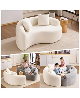 Chenille S-Curve Sectional Sofa- Dual-Depth, White, No Assembly, Compact, 66.9"L Fresh Stock
