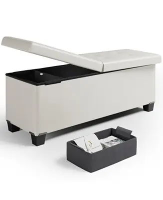Clearance 43 Inch Ottoman Storage Bench with Storage Bins - Leatherette or Linen Finish