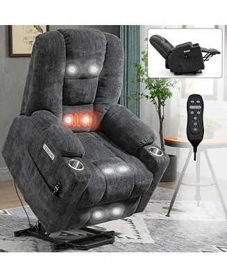 Bulk Order Large Power Lift Recliner Chair with Massage and Heat for Elderly Overstuffed Wide Recliners Heavy Duty Motion Mechanism with USB and Type C Ports 2 Steel Cup Holders Brown