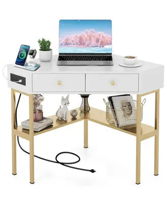 Space Saving Corner Computer Desk with 2 Large Drawers Don’t Miss Out