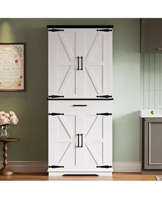 Modern Kitchen Pantry Cabinet with Adjustable Shelves, White/Black