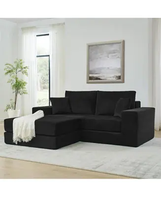 Modular Cloud Sectional Couch, Modern L-Shaped Sofa with Ottoman, Black Crafted
