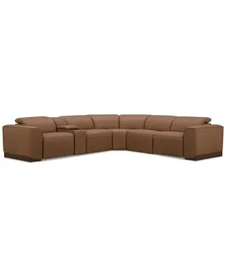 Lovro 6-Pc. Leather Sectional with 2 Power Motion Chairs & 1 Console Crafted