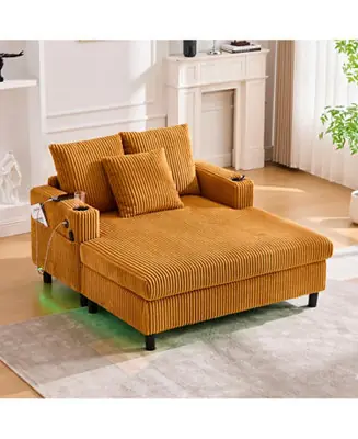 Streamdale Corduroy Oversized Recliner Sofa w/ USB, LED, Cup Holder Top Pick