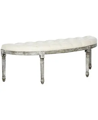 Warranty Included Vintage Semi-Circle Entryway Bench w/Tufted Upholste Fabric, Off
