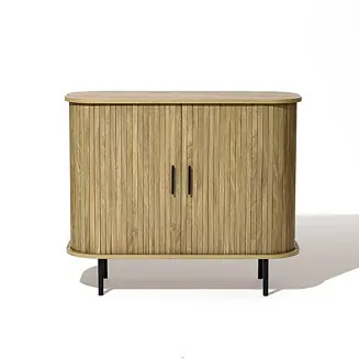 Mid-Century Modern 2-Door Accent Cabinet with Slatted Sliding Doors Low Price