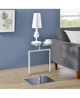 Price Drop Side End Table with Metal Base and Tempered Glass Top