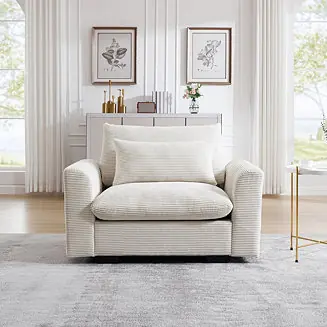 Beige Corduroy Single Sofa Accent Chair with Pillow Place Order