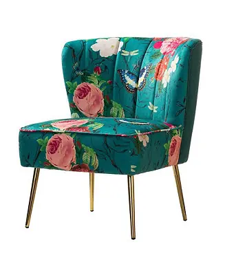1 piece Tufted Floral Fabric Gold Metal LegsAccent Chair Top Rated
