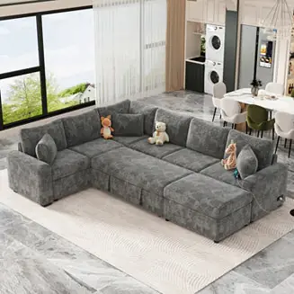 112" Sectional Pull-out Sofa with Storage Ottoman In Demand