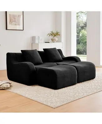 Exclusive Offer Soft Teddy Fabric Boneless Sofa, Anti-Slip, Curved Armrests, Black